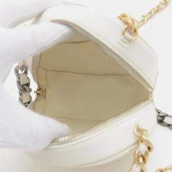 Pre Owned Chanel White Calfskin 19 Round Chain Shoulder Bag 