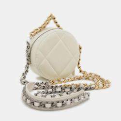 Pre Owned Chanel White Calfskin 19 Round Chain Shoulder Bag 