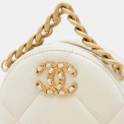 Pre Owned Chanel White Calfskin 19 Round Chain Shoulder Bag 