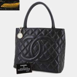 Chanel Black Caviar Skin Medallion Tote Bag 