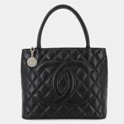 Chanel Black Caviar Skin Medallion Tote Bag 