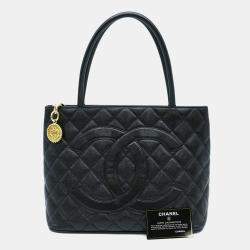 Pre Owned Chanel Black Caviar Skin Medallion Tote Bag