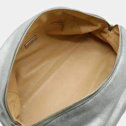 Chanel Silver Metallic Leather Luxe Ligne Medium Bowler Bag