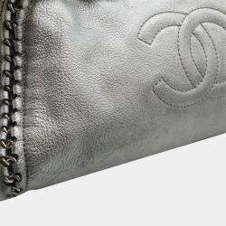 Chanel Silver Metallic Leather Luxe Ligne Medium Bowler Bag