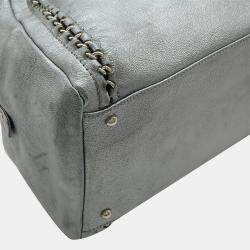Chanel Silver Metallic Leather Luxe Ligne Medium Bowler Bag