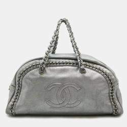 Chanel Silver Metallic Leather Luxe Ligne Medium Bowler Bag