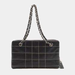 Chanel Black Lambskin Square Stitched Shoulder Bag 