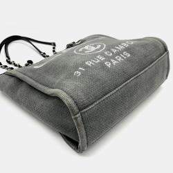 Chanel Deauville Pm Tote Bag Shoulder Canvas Grey