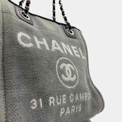 Chanel Deauville Pm Tote Bag Shoulder Canvas Grey