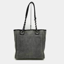 Chanel Deauville Pm Tote Bag Shoulder Canvas Grey