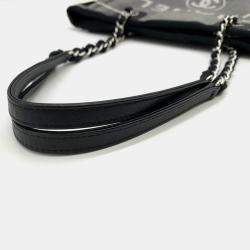 Chanel Deauville Pm Tote Bag Shoulder Canvas Grey