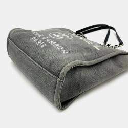 Chanel Deauville Pm Tote Bag Shoulder Canvas Grey