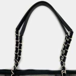 Chanel Deauville Pm Tote Bag Shoulder Canvas Grey
