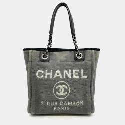Chanel Deauville Pm Tote Bag Shoulder Canvas Grey
