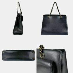 Chanel Black Leather CC Front Pocket Tote Bag
