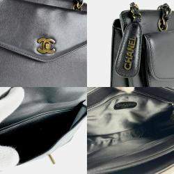 Chanel Black Leather CC Front Pocket Tote Bag