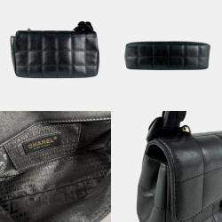Pre Owned Chanel Black Lambskin Quilted Mini Chocolate Bar Camellia Flap Bag