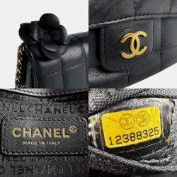 Pre Owned Chanel Black Lambskin Quilted Mini Chocolate Bar Camellia Flap Bag