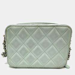 Pre Owned Chanel Cc Mark Chain Bag Pochette Bag Shoulder Bag Blue