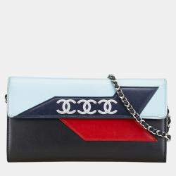 Chanel Blue Black Red Lambskin Airlines Wallet On Chain  
