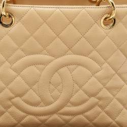Chanel Cream Quilted Caviar Leather Grand Shopper Tote