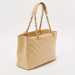 Chanel Cream Quilted Caviar Leather Grand Shopper Tote
