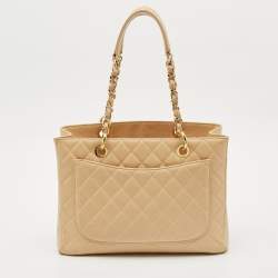 Chanel Cream Quilted Caviar Leather Grand Shopper Tote
