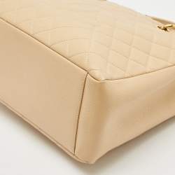 Chanel Cream Quilted Caviar Leather Grand Shopper Tote