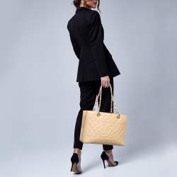 Chanel Cream Quilted Caviar Leather Grand Shopper Tote