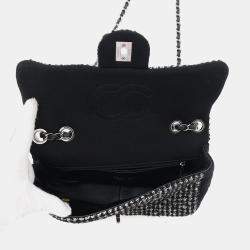 Pre Owned Chanel Black and White Tweed Cotton Jersey Flap Chain Shoulder Bag