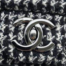 Pre Owned Chanel Black and White Tweed Cotton Jersey Flap Chain Shoulder Bag