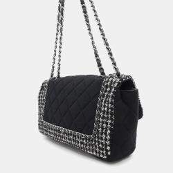 Pre Owned Chanel Black and White Tweed Cotton Jersey Flap Chain Shoulder Bag