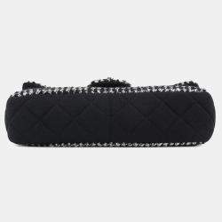 Pre Owned Chanel Black and White Tweed Cotton Jersey Flap Chain Shoulder Bag