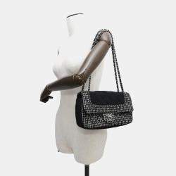 Pre Owned Chanel Black and White Tweed Cotton Jersey Flap Chain Shoulder Bag