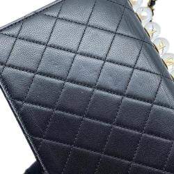 Pre Owned  Chanel Black Lambskin Pearl Chain Shoulder Bag 