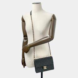 Pre Owned  Chanel Black Lambskin Pearl Chain Shoulder Bag 