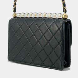 Pre Owned  Chanel Black Lambskin Pearl Chain Shoulder Bag 