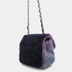 Pre Owned Chanel Mini Matelasse Chain shoulder Bag Purple Wool