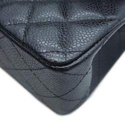 Pre Owned Chanel Black Caviar Leather Matelasse Double Flap Chain shoulder Bag 