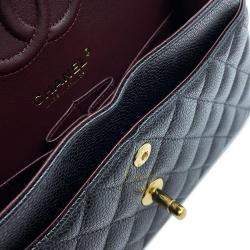 Pre Owned Chanel Black Caviar Leather Matelasse Double Flap Chain shoulder Bag 