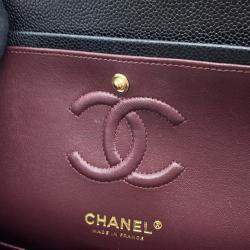 Pre Owned Chanel Black Caviar Leather Matelasse Double Flap Chain shoulder Bag 