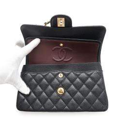 Pre Owned Chanel Black Caviar Leather Matelasse Double Flap Chain shoulder Bag 