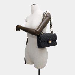 Pre Owned Chanel Black Caviar Leather Matelasse Double Flap Chain shoulder Bag 