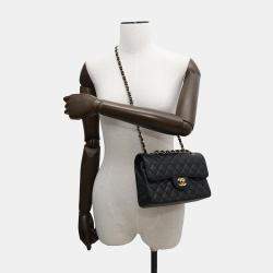 Pre Owned Chanel Black Caviar Leather Matelasse Double Flap Chain shoulder Bag 