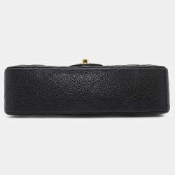 Pre Owned Chanel Black Caviar Leather Matelasse Double Flap Chain shoulder Bag 