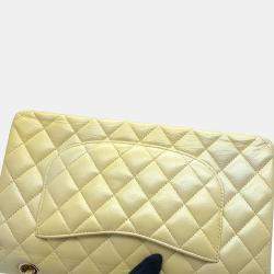 Pre Owned Chanel Matelasse Double Flap Chain shoulder Bag Metalic yellow Calf Leather Size 25
