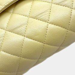 Pre Owned Chanel Matelasse Double Flap Chain shoulder Bag Metalic yellow Calf Leather Size 25