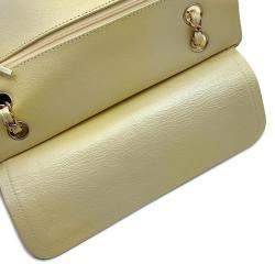Pre Owned Chanel Matelasse Double Flap Chain shoulder Bag Metalic yellow Calf Leather Size 25