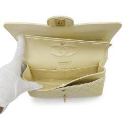 Pre Owned Chanel Matelasse Double Flap Chain shoulder Bag Metalic yellow Calf Leather Size 25
