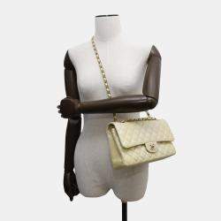 Pre Owned Chanel Matelasse Double Flap Chain shoulder Bag Metalic yellow Calf Leather Size 25